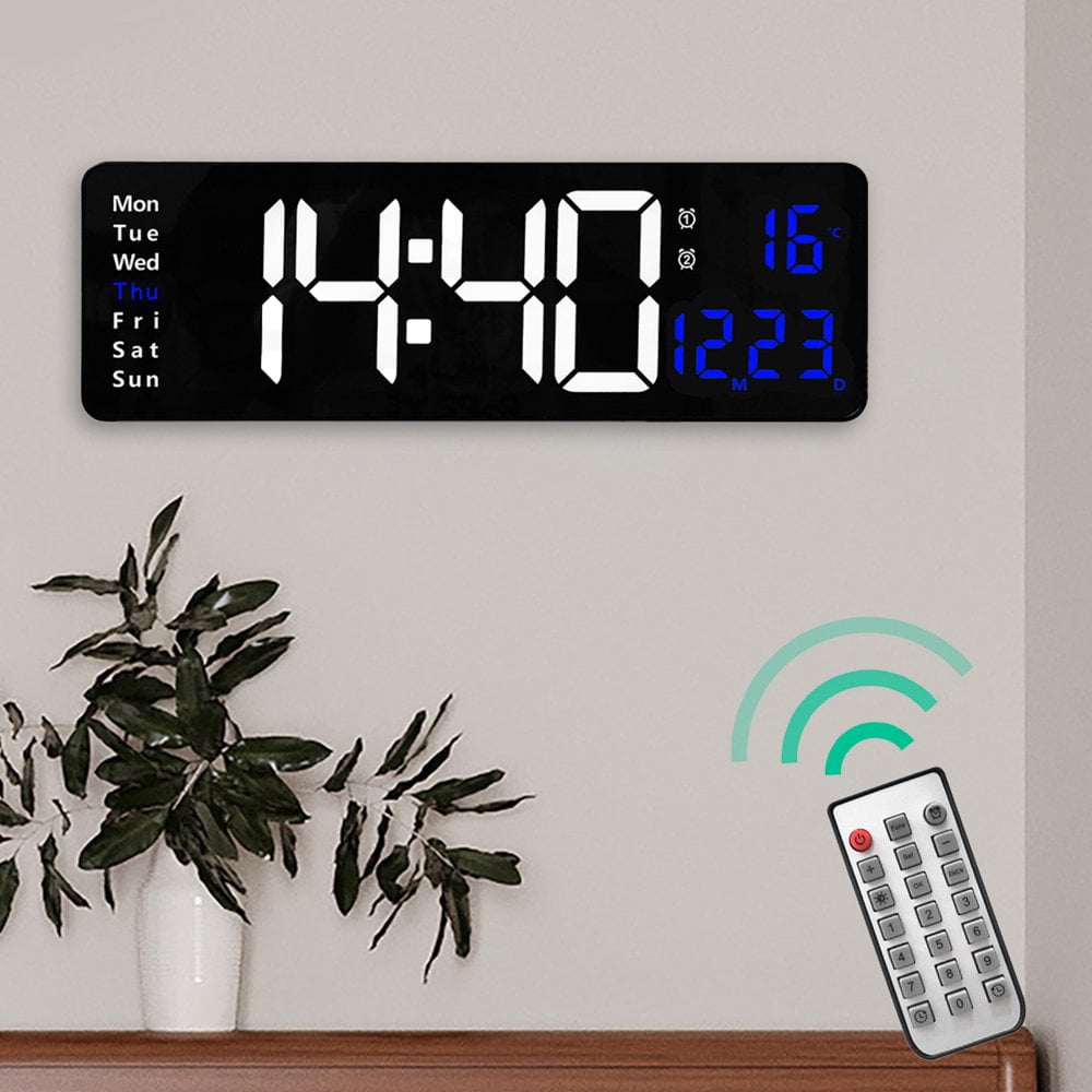 Horloge Murale Numérique USB - Grand écran LED, Compte à Rebours, Mémoire Après Coupure - Bleu - 3