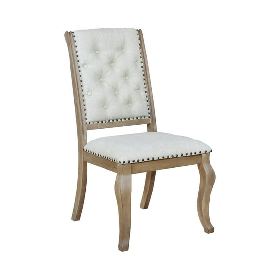 Button Tufted Fabric Side Chair with Cabriole LegsSet of 2Brown and Cream - Saltoro Sherpi