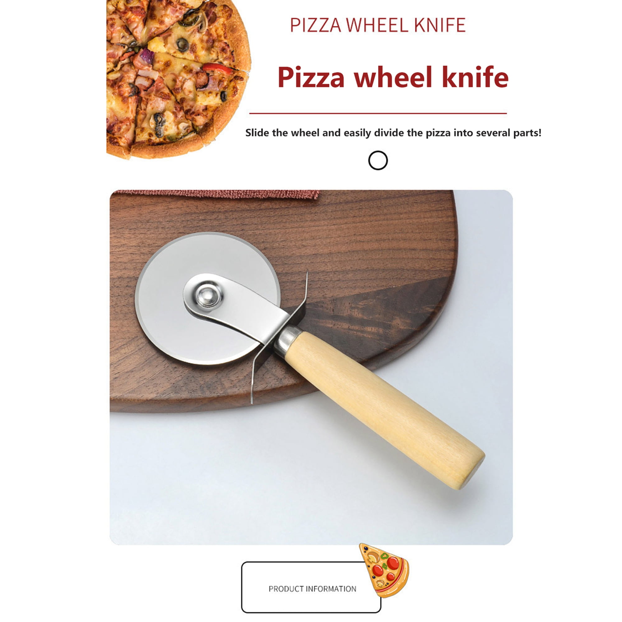 Stainless Steel 8" Pizza Cutter Wheel With Extended Thumb Guard 