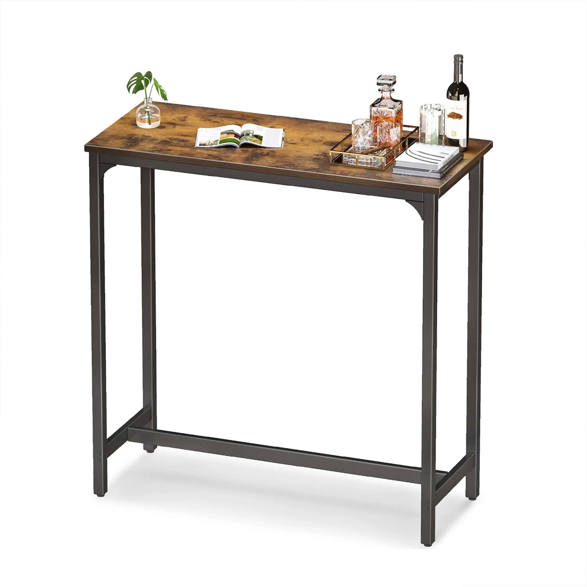 ODK Table de Pub Rectangulaire Moderne 39 Pouces Hauteur de Bar avec Pieds en Métal, Marron