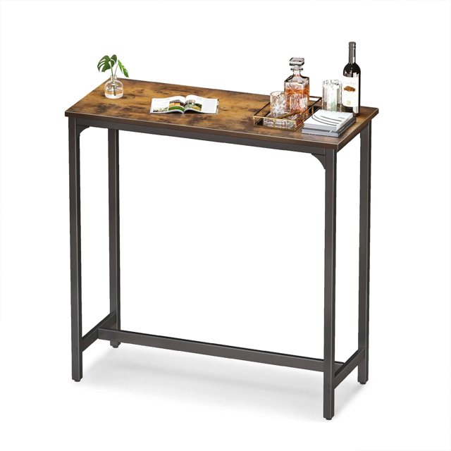 ODK Table de Pub Rectangulaire Moderne 39 Pouces Hauteur de Bar avec Pieds en Métal, Marron