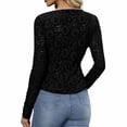 thumbnail image 4 of SwiftWear Women's Long Sleeve Floral Lace Sheer Mesh Slim Fit V-Neck Blouse Elegant Layering Piece Undershirt​ Going Out Tops, Black, 4 of 9