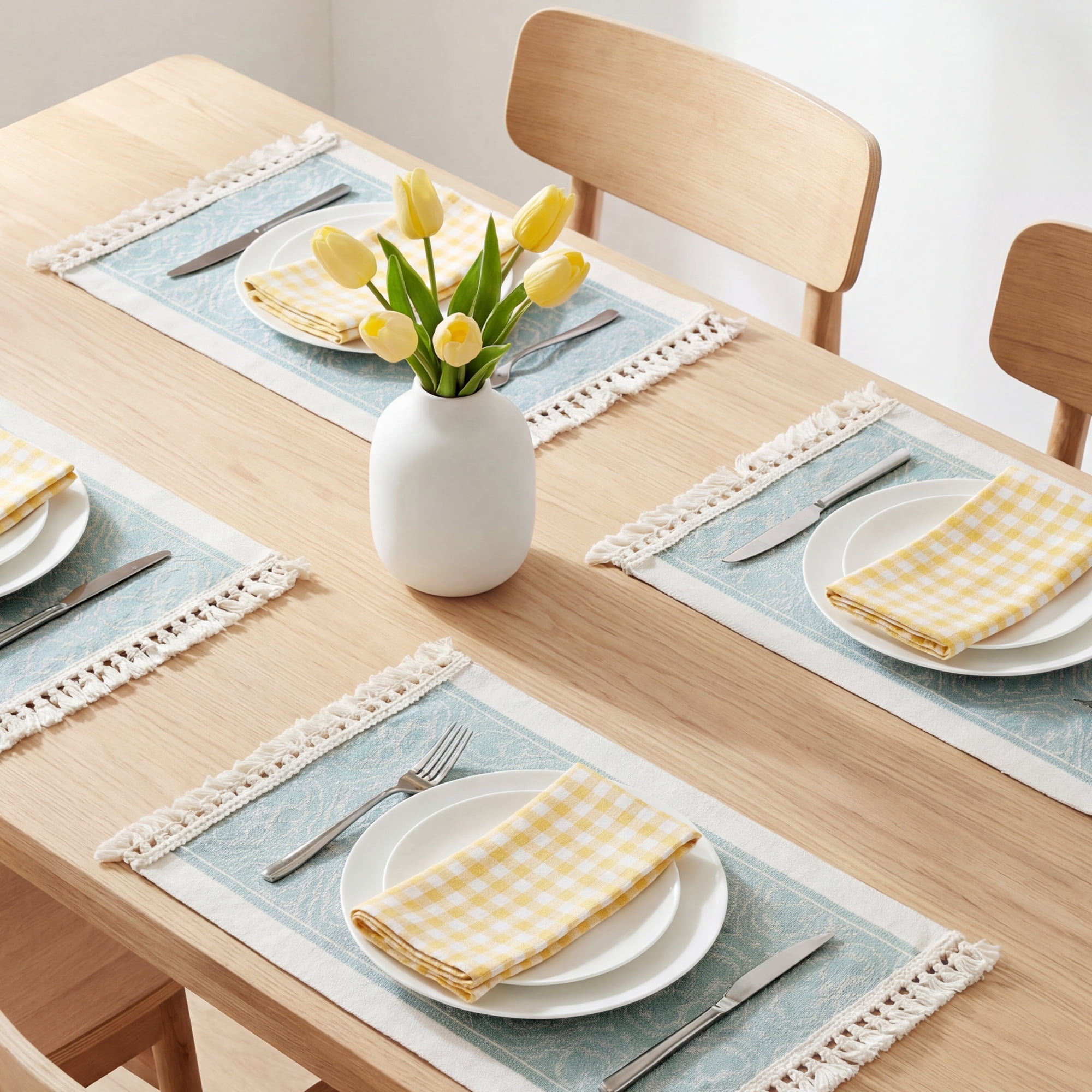 Unique Bargains Set of 4 Linen Farmhouse Placemats Light Green 17.7x13.8inch