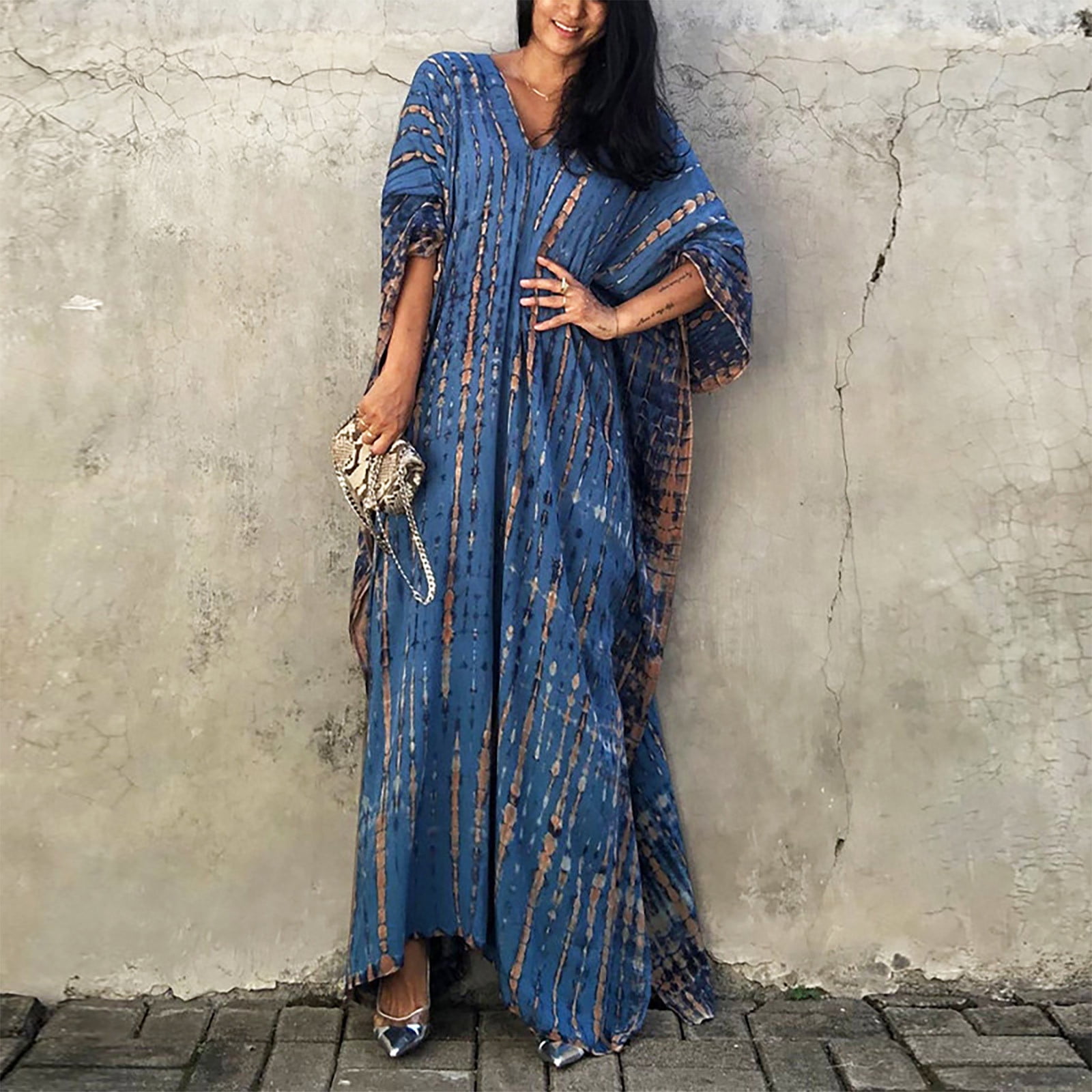 kscykkkd-dresses-for-women-female-sun-dress-v-neck-elbow-length-graphic