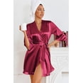 thumbnail image 3 of Ekouaer Women's Short Silk Robes Bride Bridesmaid Kimono Satin Bathrobe V Neck 3/4 Sleeve Sleepwear with Pockets, 3 of 6