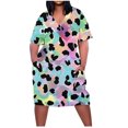thumbnail image 2 of New Oversized Sundresses for Women 2025 Leisure Short Sleeve V-Neck Mid-Length Dress with Pocket Leopard Print Skin-Friendly Flowy Dresses for Women, 2 of 5