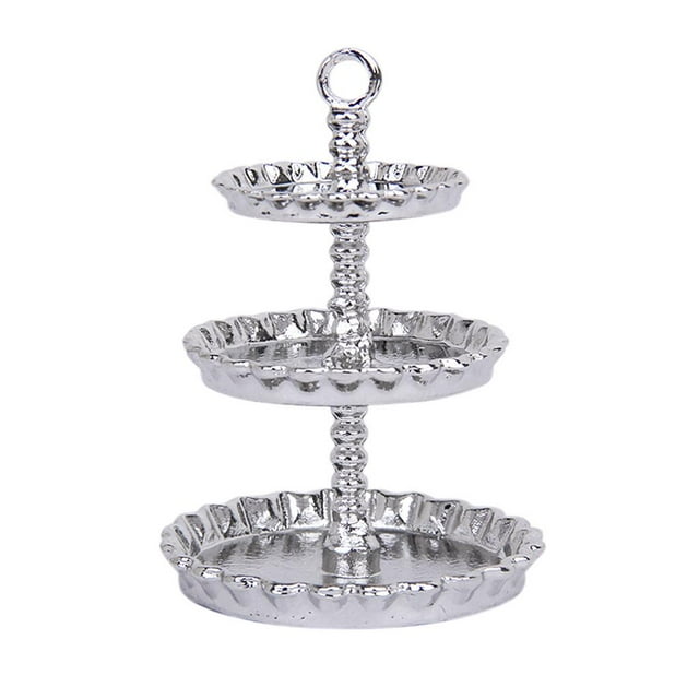 Soporte de metal en miniatura para , soporte para aperitivos, postres, pasteles, macarrones, escala 1/12 Plata Zulema Casa de muñecas en miniatura