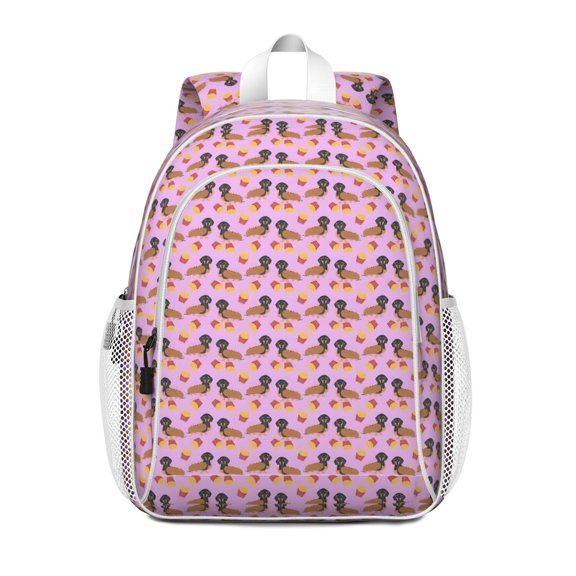 Pink Dachshund Chips Backpack for School,Cute School Bag,Schoolbag with Adjustable Shoulder Straps & Padded Back,15"x11.42"x5.5"