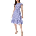 thumbnail image 2 of INSPIRE CHIC Valentine's Day Women's Dresses Cap Sleeves Smocked Floral Summer Midi Sundress M Dark Blue Purple, 2 of 6
