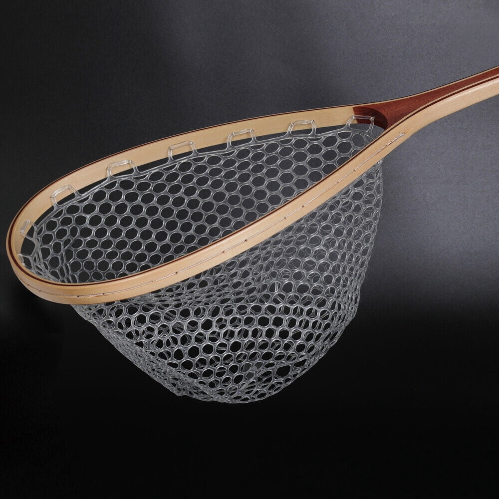 Fishing Landing Net Wooden Frame Trout Fishing Net Soft Rubber Mesh for Catch