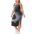 thumbnail image 4 of Vestido de verano sin mangas para mujer de talla grande Agnes Orinda, con diseño de teñido anudado, abertura lateral, escote en V, estilo casual midi, talla 3X, color gris azul., 4 of 5