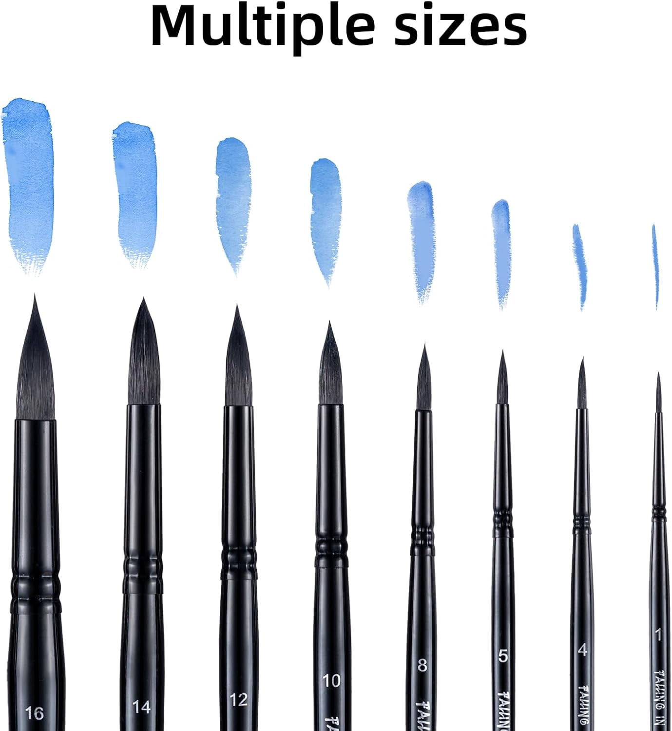 JJEAN-Professional Paint Brush Set, Round Pointed Paintbrush Set, Wooden Handle Squirrel Hair Artist Brushes for Watercolor Painting(Black Handle) 8 Pcs