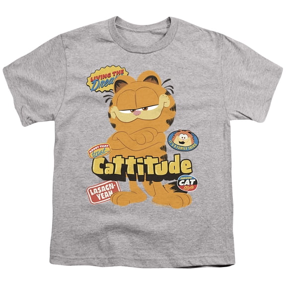 Garfield Movie Cattitude Unisex Youth T Shirt, Athletic Heather, Small