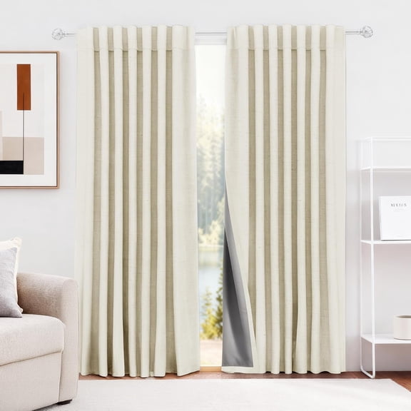 Cream Linen Blackout Curtains 2 Panels Set 78 Inch Length - Energy Saving Room Darkening Drapes with Rod Pocket & Back Tabs for Bedroom & Living Room (52" W x 78" L)