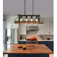 thumbnail image 2 of Q&S 4-Light Industrial Metal Pot Hanging Rack Chandelier Imitation Wood Grain Linear Pendant Ceiling Lighting Rustic Farmhouse Fixture Kitchen Island Dining Room,E26 Base,Black,UL Listed, 2 of 9