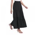thumbnail image 3 of Women's 2023 Summer Casual Boho Elastic High Waist Solid Color Pleated Beach Maxi Skirt, 3 of 9