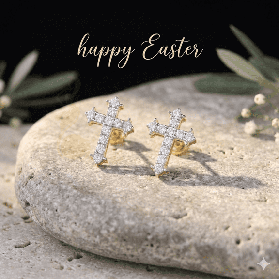 Diamond Celebrity's 1.00ct Moissanite Yellow 925 Sterling Silver Women's Cross Earrings