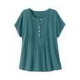 thumbnail image 5 of Dpjklzsn Women's Pintuck Short Sleeve Blouse, Half Button Crewneck Shirt with Pleated Front for Casual Summer Wear, 5 of 10
