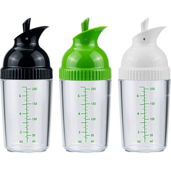 3 Pack Salad Dressing Shaker, 7 Oz Good Grips Dressing Mixer Shaker Bottles, Black & White & Green