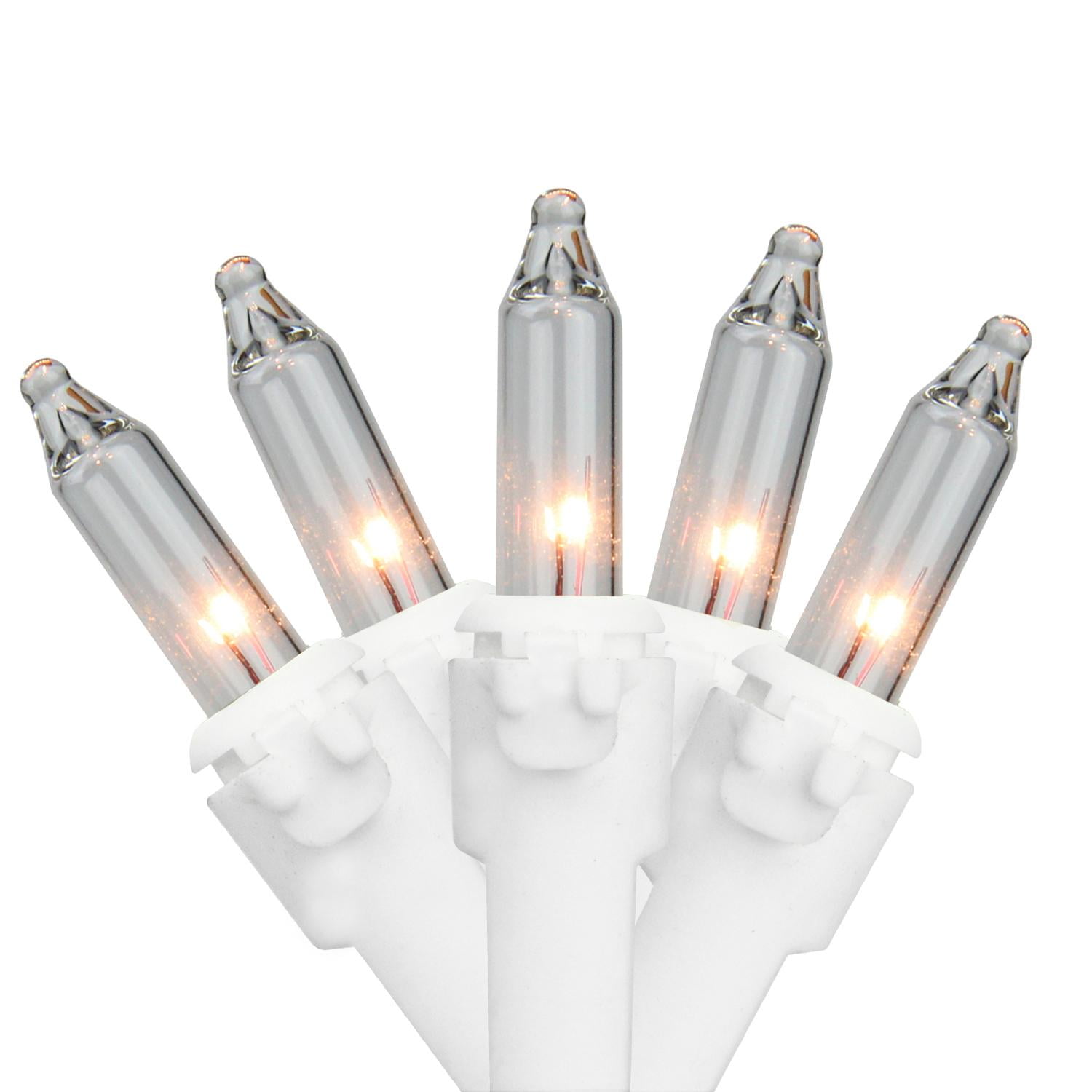 Set of 100 Clear Mini Christmas Lights 2.5" Spacing White Wire
