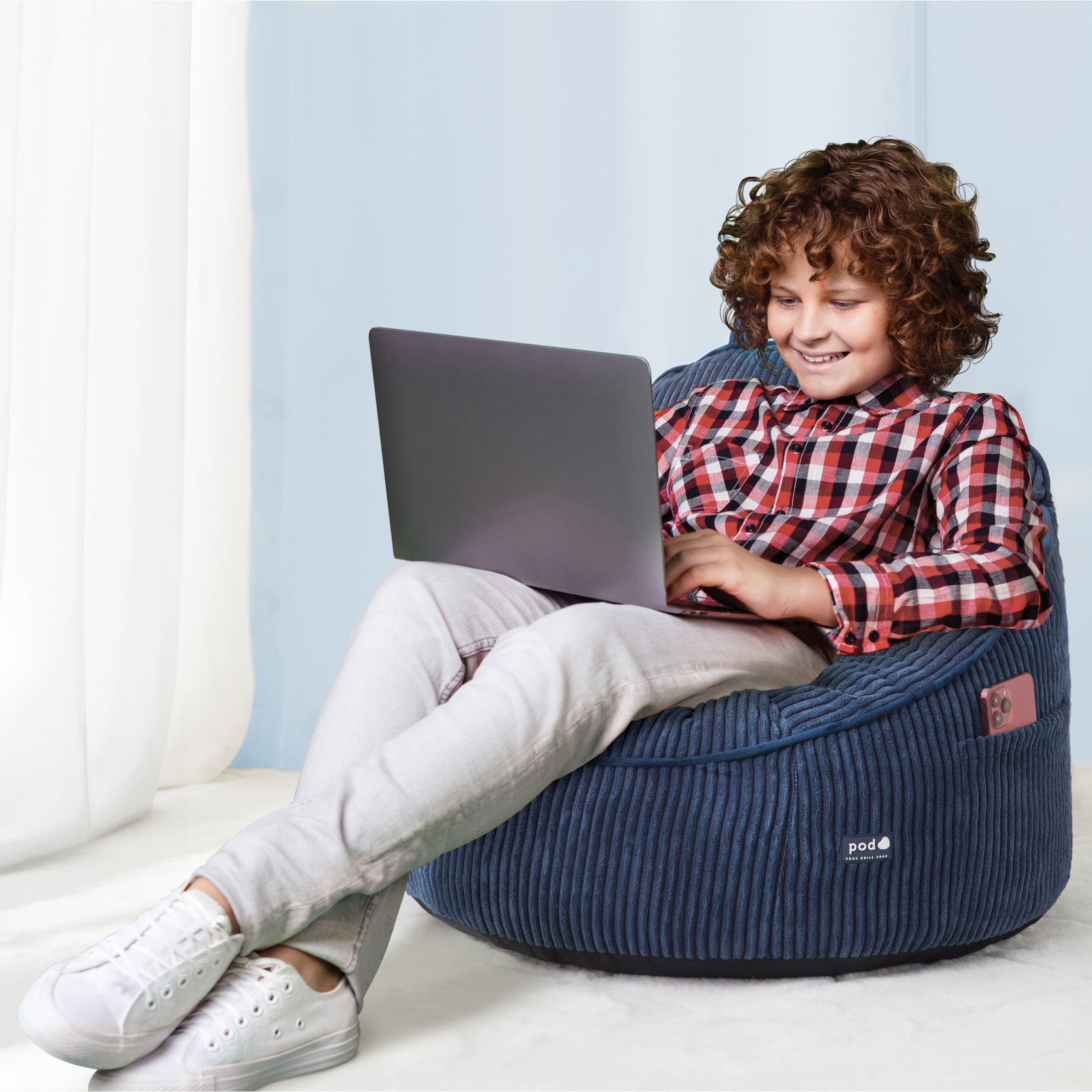 Room Revival Compressed Foam Bean Bag Chair for Kids, Navy photo 3