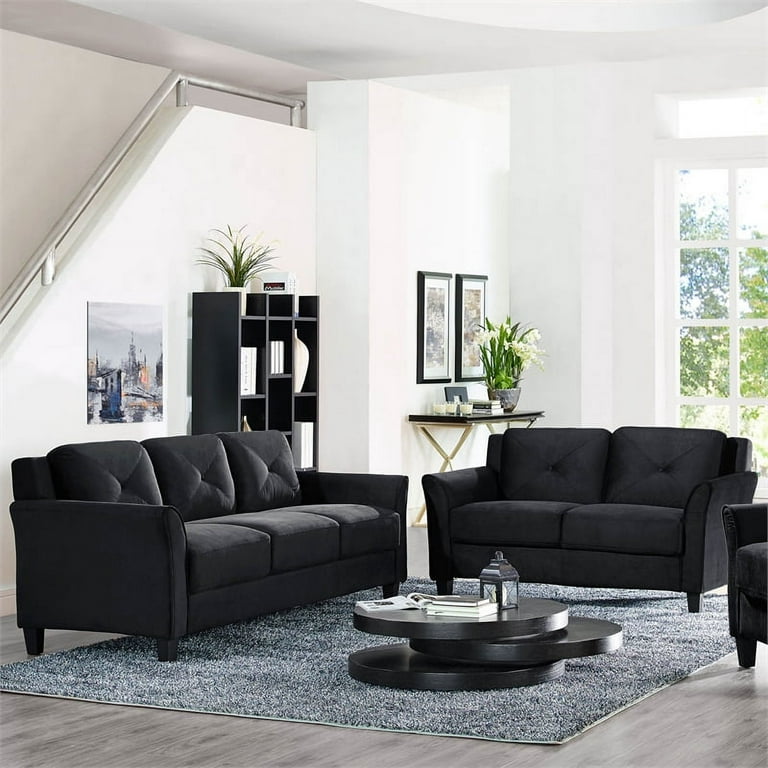 Home Square 2 Piece Living Room Set With Sofa And Loveseat In Black Com