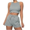 thumbnail image 2 of Timdgard Travel Outfits for Women Summer Cropped Tank Top Shorts 2 Piece Sets Casual Beach Vacation, 2 of 5