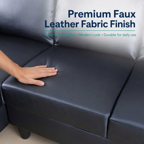 101.5" Faux Leather 2-Piece L-Shaped Sectional Sofa with Left Chaise & Ottoman, 4-Seater Modular Couch with High-Density Foam Cushions for Living Room Apartment, Black