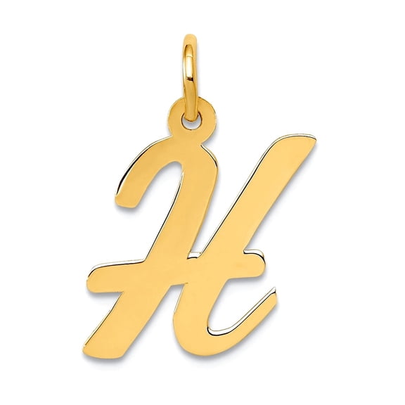 14k Yellow Gold Solid Polished Laser-cut Medium Script Letter Name Personalized Monogram Initial H Charm Pendant Necklac
