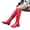 Red, variant on Women's Slip on Knee High Boots, Plus Size Round Toe Back Lace Up High Top Leather Boots with Breathable Lining and Non Slip Sole, Comfortable Footwear for Everyday Wear