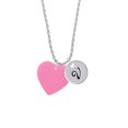 thumbnail image 2 of Delight Jewelry Acrylic 1" Hot Pink Heart Silvertone Script Initial Disc - V - Charm Necklace, 20"+3", 2 of 4