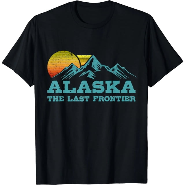 Playera de Mujer Alaska The Last Frontier Vintage Montañas Atardecer Negro Talla S