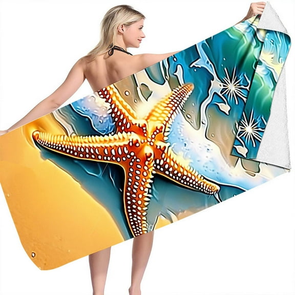 Xixinqiwan Beach Towels Clearance Under $5! Microfiber Absorbant Quick Dry Cozy Bath Towel,Marine Theme Blankets for Bathroom Beach