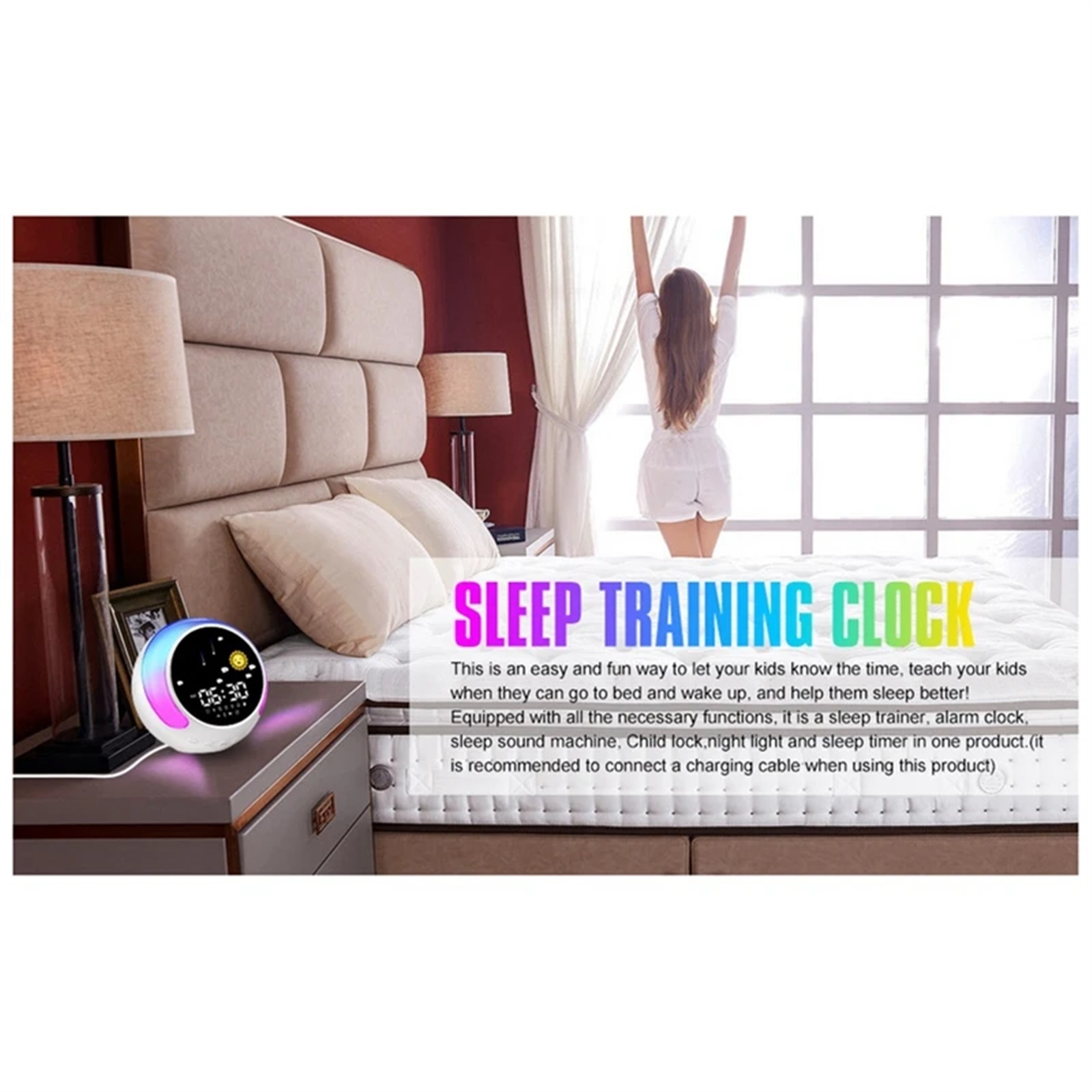 Alarm Clock for Kids, Kids Alarm Clock for Girls Sleep Trainer with Wake Up Light, Music Player&Digital Clock ,Excellent Visual Experience