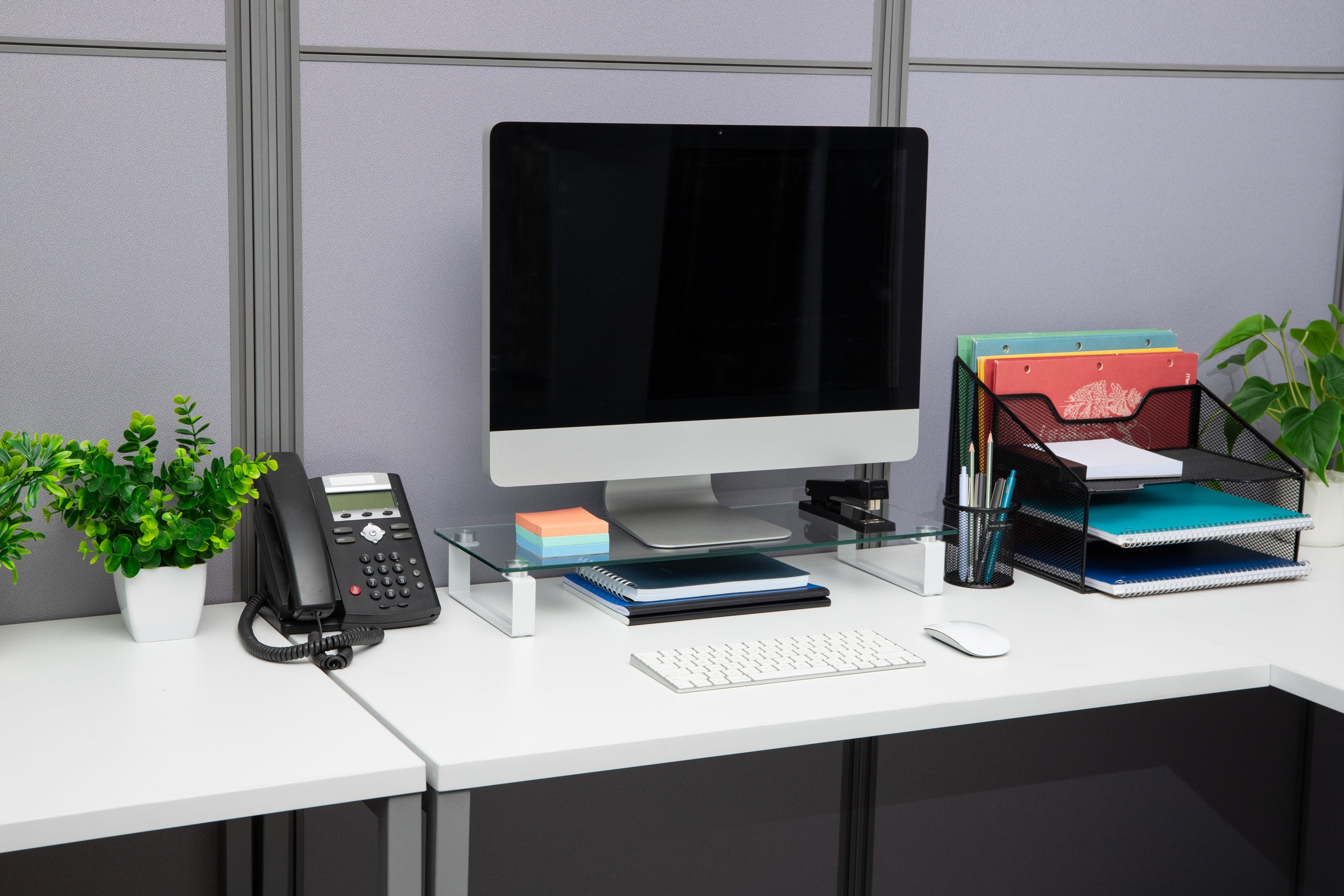 Mind Reader Monitor Stand, Contemporary, Desktop Organizer, Laptop Riser, Office, Glass, Clear