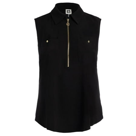 Anne Klein Women's Plus Half Zip Top Black Size 1X