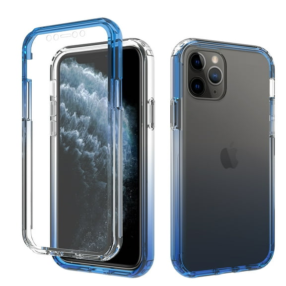 iPhone 11 Pro Case, Full Body Clear Bumper Protection Case [with Screen Protector] Hybrid Back Silicone Rubber TPU Bumper Gradient Phone Case for Apple iPhone 11 Pro - Blue