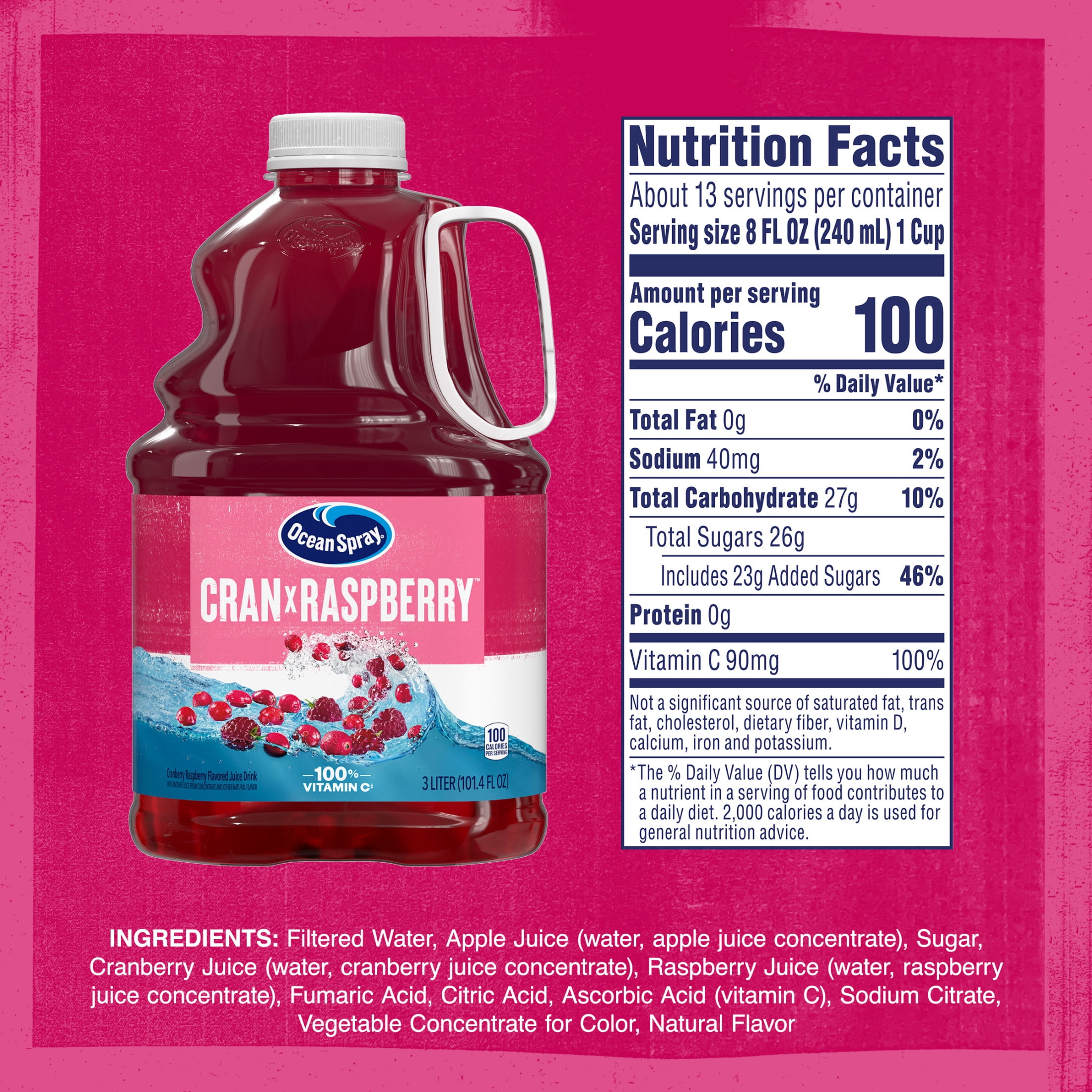 (3 pack) Ocean Spray® Cran-Raspberry® Cranberry Raspberry Juice Drink, 101.4 fl oz Bottle