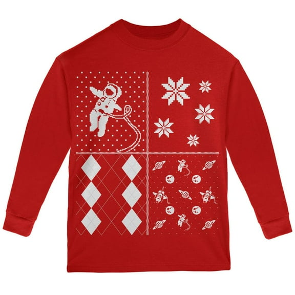 Astronaut in Space Ugly XMAS Sweater Festive Blocks Youth Long Sleeve T-Shirt - Youth X-Large