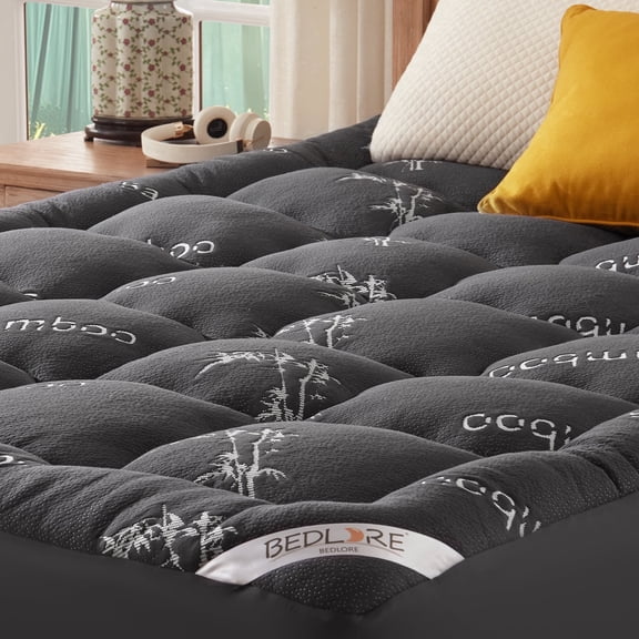 BEDLORE Queen Mattress Topper, Bamboo Pillow Top Pad for Back Pain Relief, Thick Soft Mattress Cover with Deep Pockets 6-18 inch(Grey)
