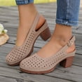 thumbnail image 3 of Rokment Womens Platform Slingback Dressy Sandals 2026 Ladies Fashion Casual Hollow out Leather Closed Toe Chunky Stackable High Heels Slip on Dress Shoes with Back Strap Summer Fall Khaki Size 9.5, 3 of 5