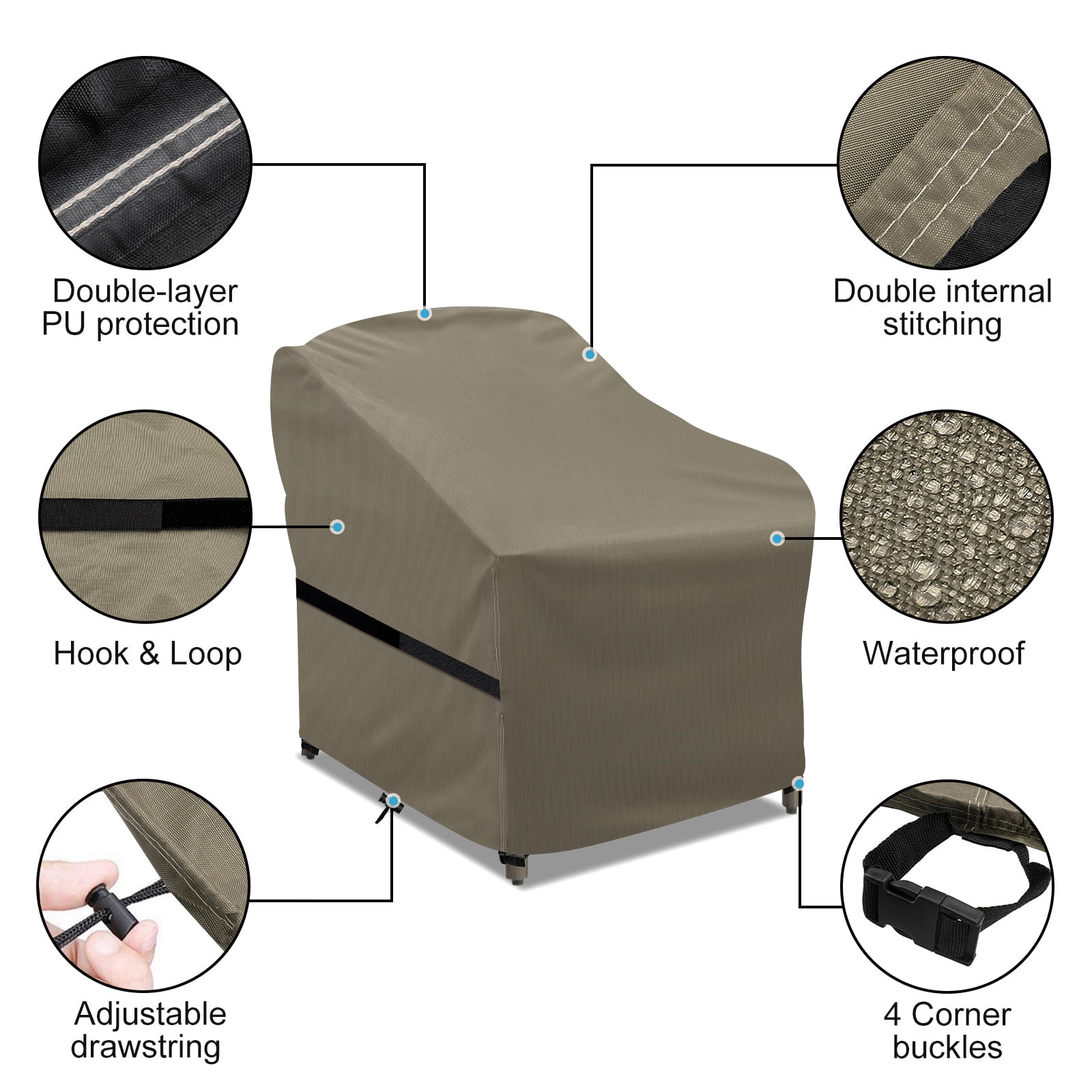 Patio Chair Covers 2 Pack, 600D Heavy Duty Waterproof Outdoor Chair Cover Patio Furniture Covers, Lounge Deep Outdoor Seat Covers, Brown