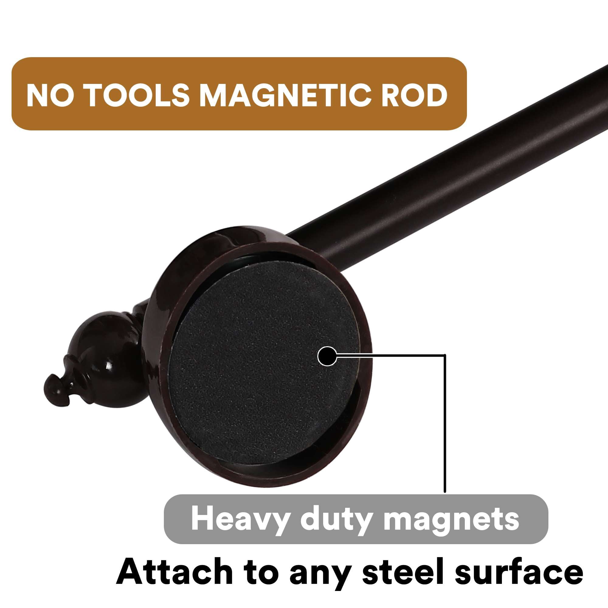 Turquoize 4 Pack Magnetic Curtain Rods Multi-Use Adjustable Petite Cafe Sidelight for Iron and Steel Place (16"-28", Brown)