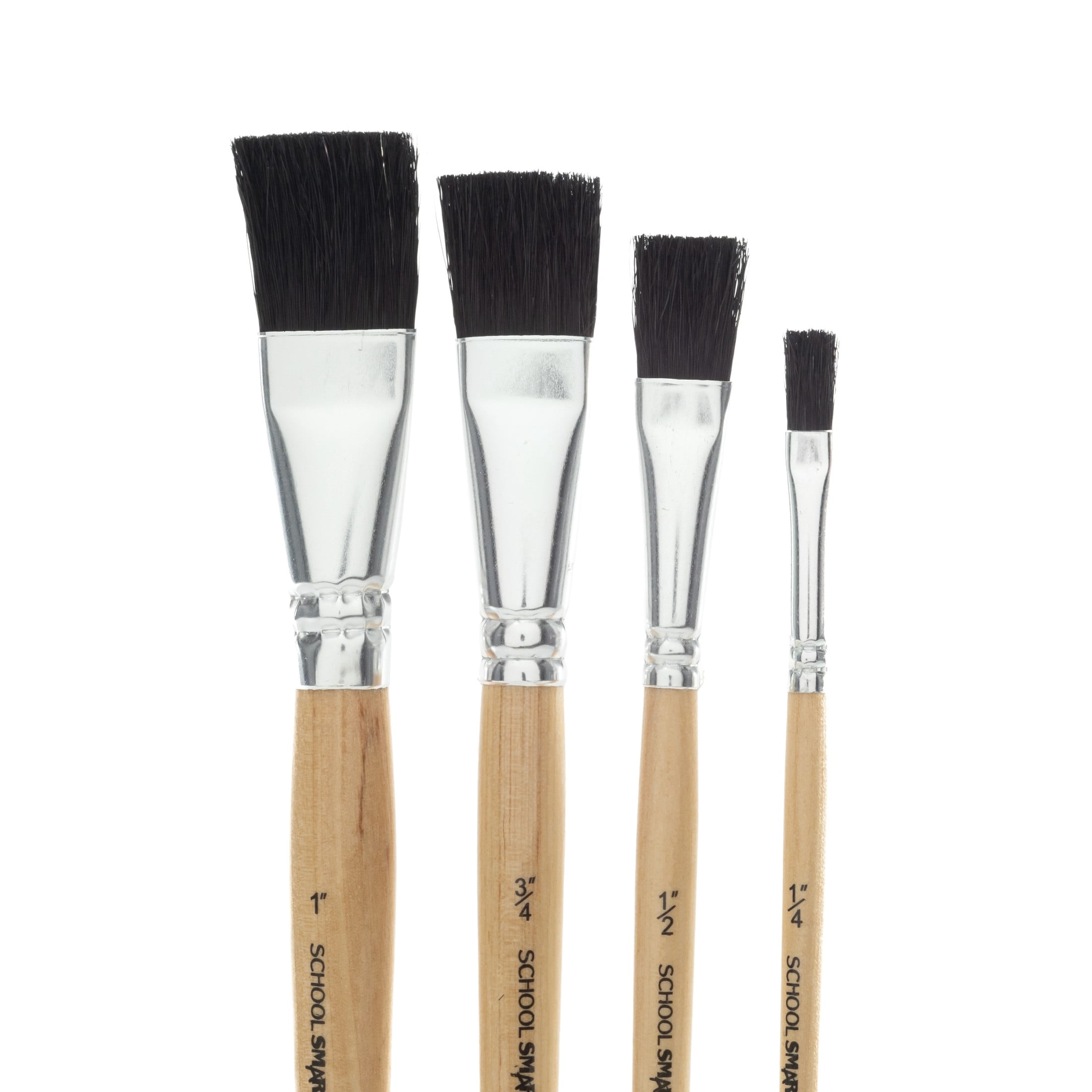 School Smart Interlocked Black Bristle Short Handle Paint Brush Set with Bucket, Assorted Size, Clear, Set of 72