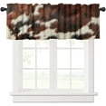 thumbnail image 1 of Cow Print Kitchen Valance Curtain, Western Rustic Cow Print Brown White Animal Fur Skin Pattern Window Treatment Rod Pocket Drapes for Dining Room Bathroom Cafe Bedroom Decor 54x18inch, 1 of 6