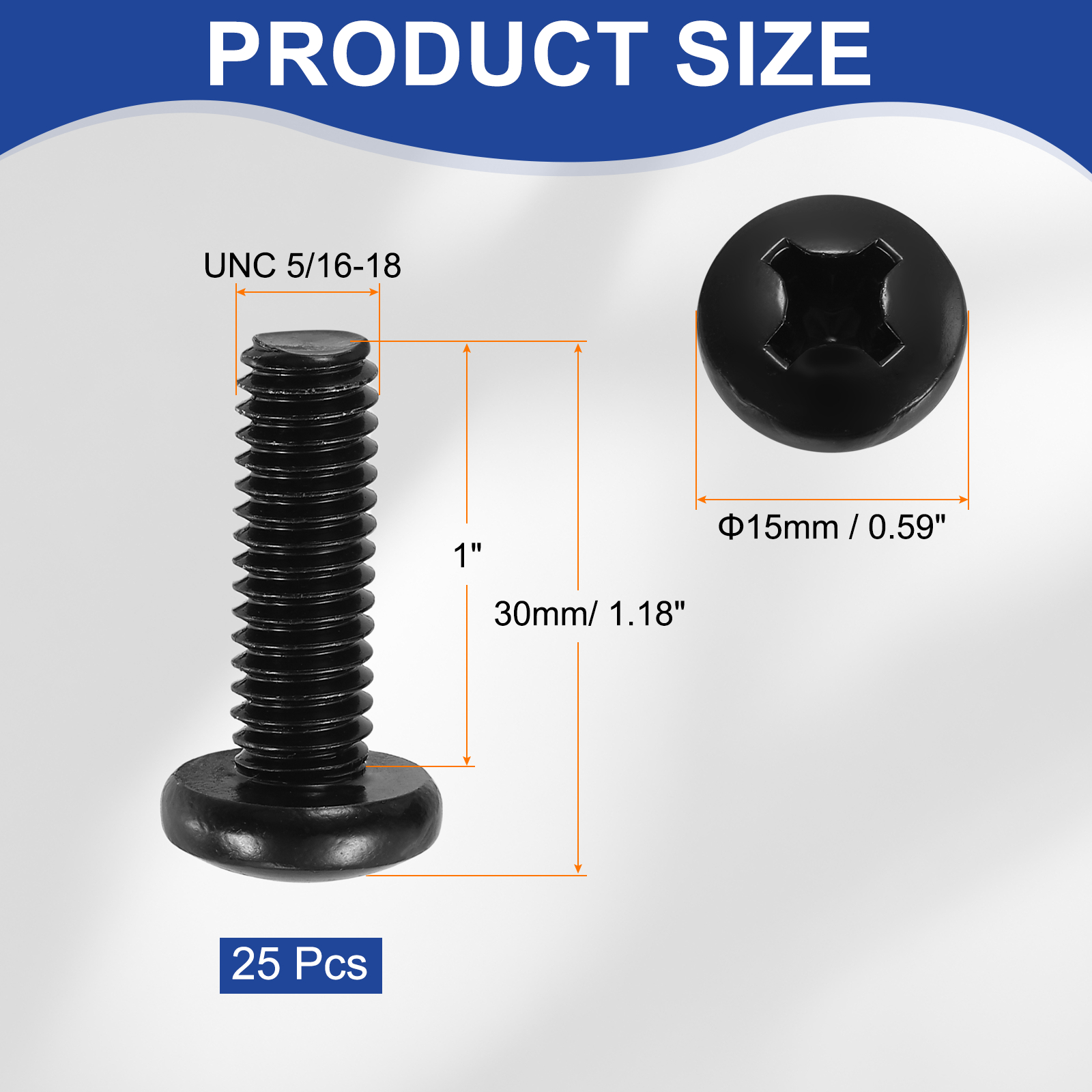 Uxcell 5/16-18 x 1" Pan Head Machine Screws, 25 Pcs 304 Stainless Steel Screws for Cabinet Drawer Knob Pull, Black Oxidation