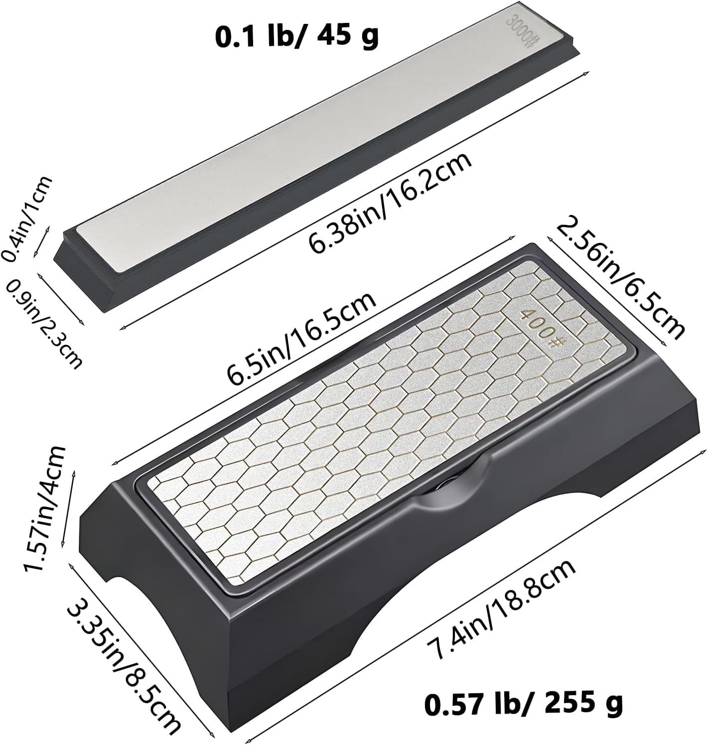Diamond Sharpening Stone Set & Knife Sharpener Whetstone Kit, Double-Sided 400/1000 Grit Plate with Non-Slip Base & Angle Guide, Portable 3000 Grit Honing Tool for Kitchen Ceramic Knives