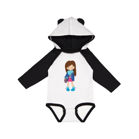 

Inktastic Fashion Girl Brown Hair Blue Jacket Blue Boots Gift Baby Girl Long Sleeve Bodysuit