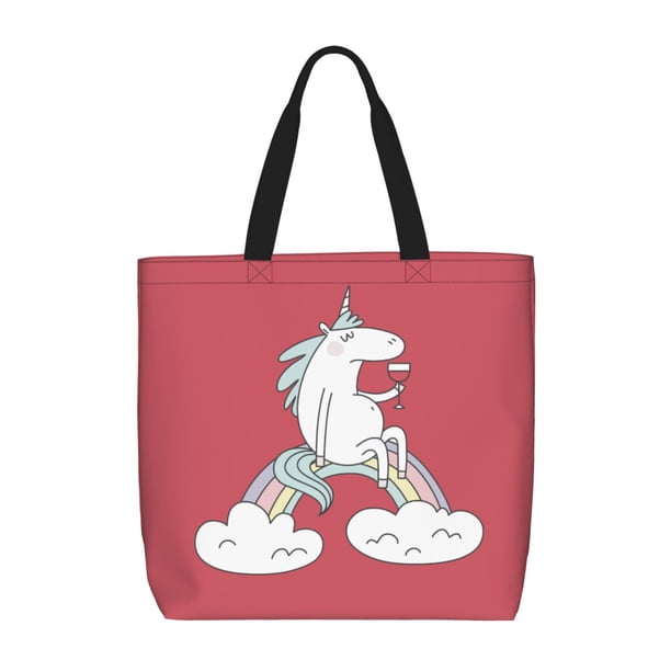 Balery Unicorn and Wine Bolsa de Mano para Mujeres con Cremallera, Bolsa de Gimnasio con Compartimentos, Bolsa para Laptop, Bolsa para Trabajo