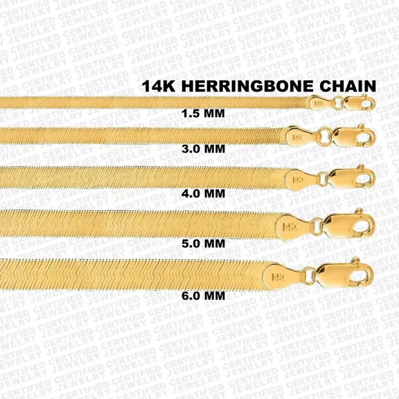 Solid 14K Yellow Gold Herringbone Chain Necklace